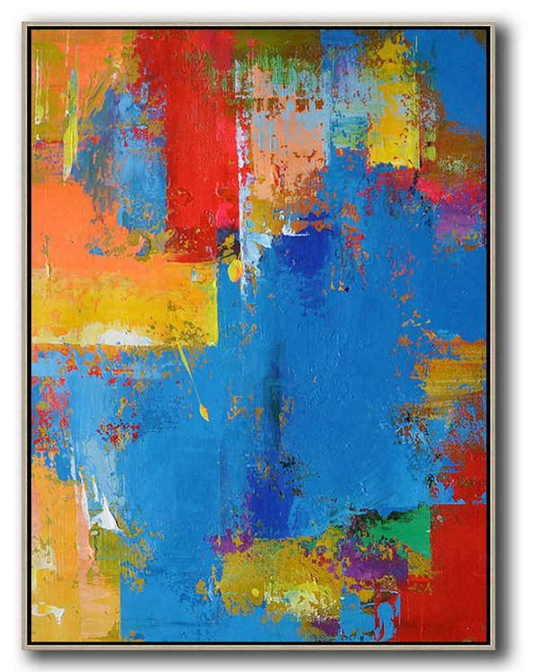 Huge Abstract Canvas Art,Vertical Palette Knife Contemporary Art,Acrylic Painting Large Wall Art,Blue,Red,Yellow.etc